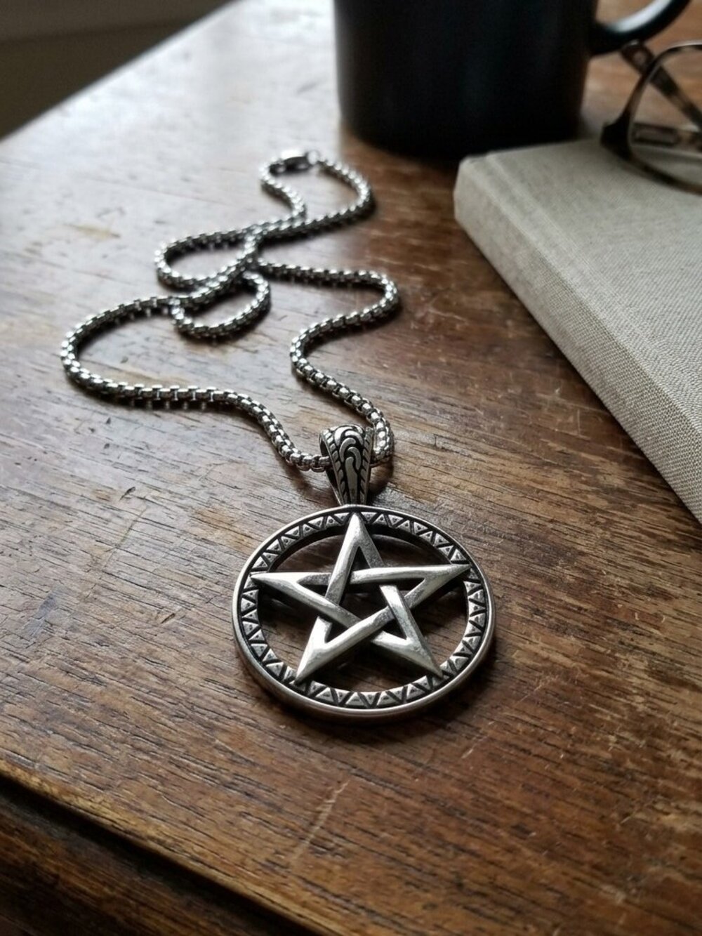 Mens Gothic Pentagram Pendant Necklace